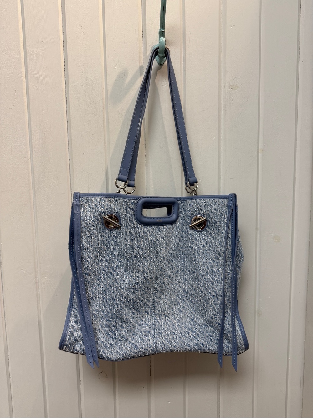 Maje Denim and Rhinestone Tote Bag
